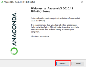 Anaconda（Windows10）インストール開始