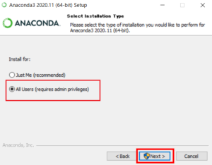 Anaconda（Windows10）インストール先のユーザ