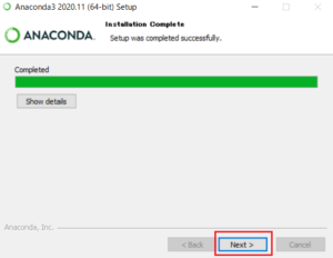 Anaconda（Windows10）インストール中